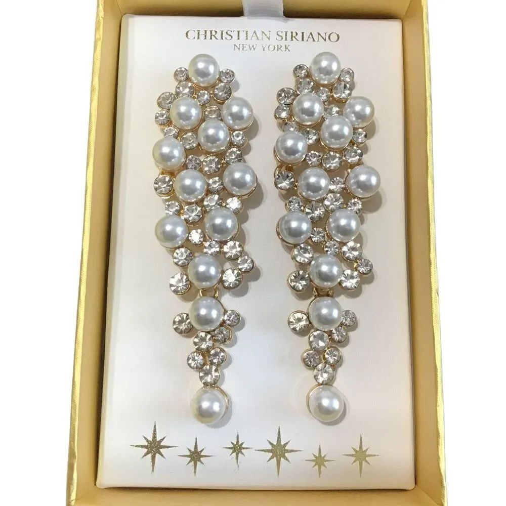 Christian Siriano Pearl Chandelier Style Gold Earrings